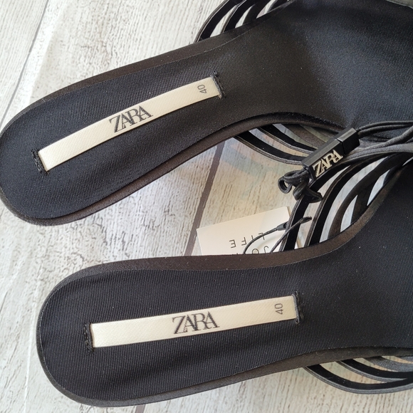•SOLD• Zara Black Weaved Point Toe Kitten heel Mule Size 9 •New w/ Tag• - Picture 9 of 9